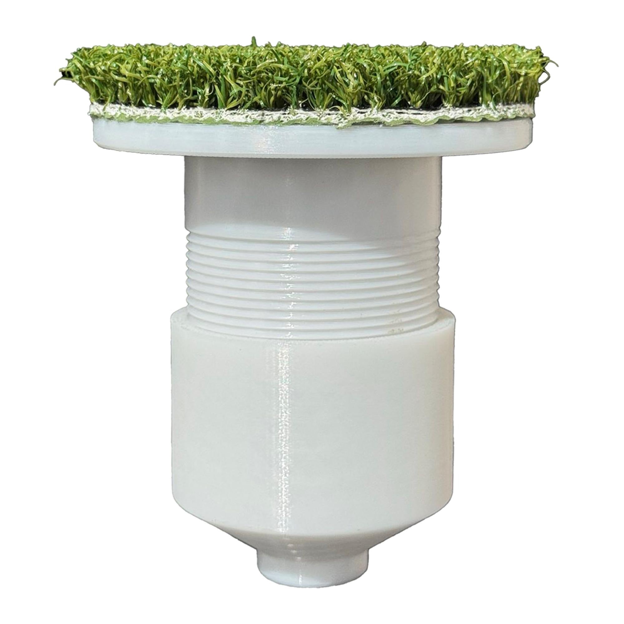 Adjustable golf cup insert with precision putt tri artificial tuf on top on white background