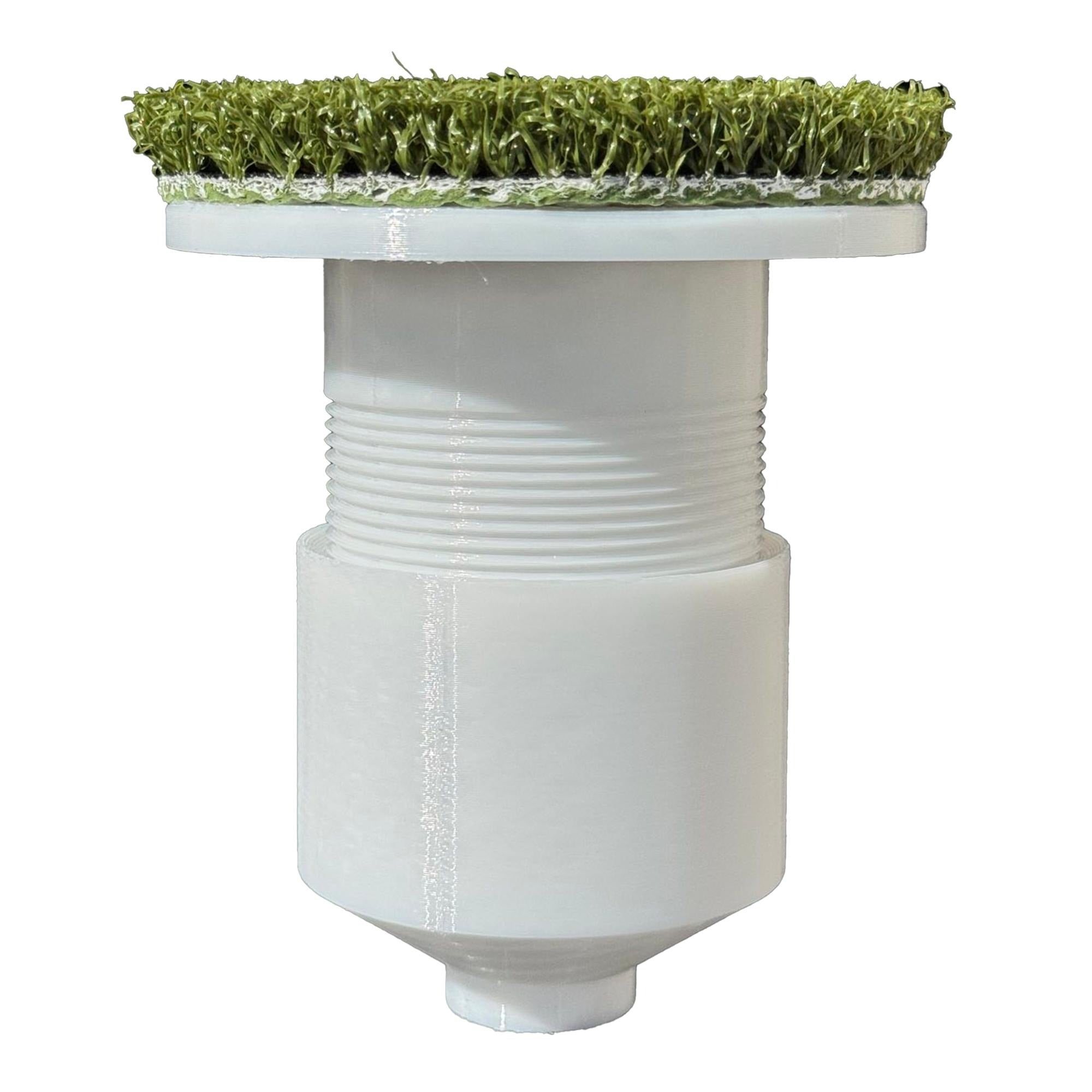 adjustable golf cup insert with standard precision putt turf on top on white background